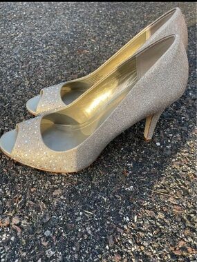 Style & Co. Sparkling Gold Peep-Toe Heels